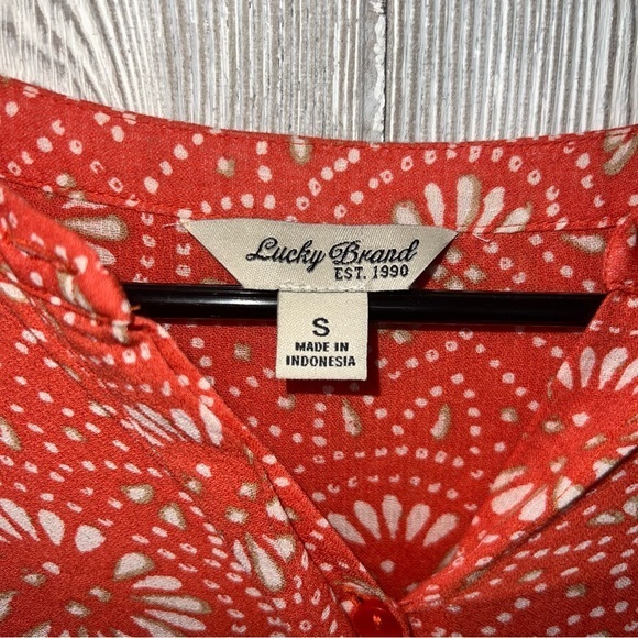 Lucky Brand Bohemian Orange button up Blouse size small - Picture 3 of 6